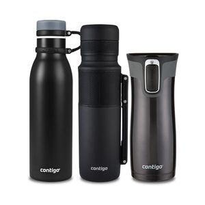 Kit Mug Contigo West Loop Black 473 ml, Botella Termal Contigo Matterhorn Matte Black 591ML y Termo Contigo Black 1200ml