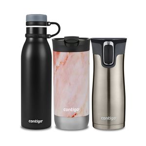 Kit Termo Contigo Black 1200ml, Mug Contigo West Loop Stainless Steel 473 ml y Mug Contigo Huron Couture Rose Quartz 473 ml