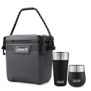 Kit Cooler Gris Coleman Convoy 27 L, Vaso Cervecero Negro Coleman Brew, 600 ml y Vaso Negro Coleman Claret para Vino, Acero Inoxidable 384 ml