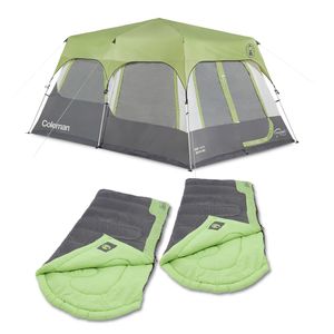Kit Carpa Coleman Instant Signature con cubretecho 10P y 2 Sacos de Dormir Coleman Raymer con capucha 4,4°C